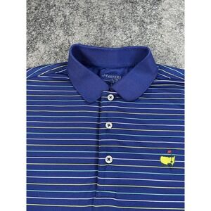 Masters Tech Polo Shirt Mens Small Blue Striped Performance Stretch Golf